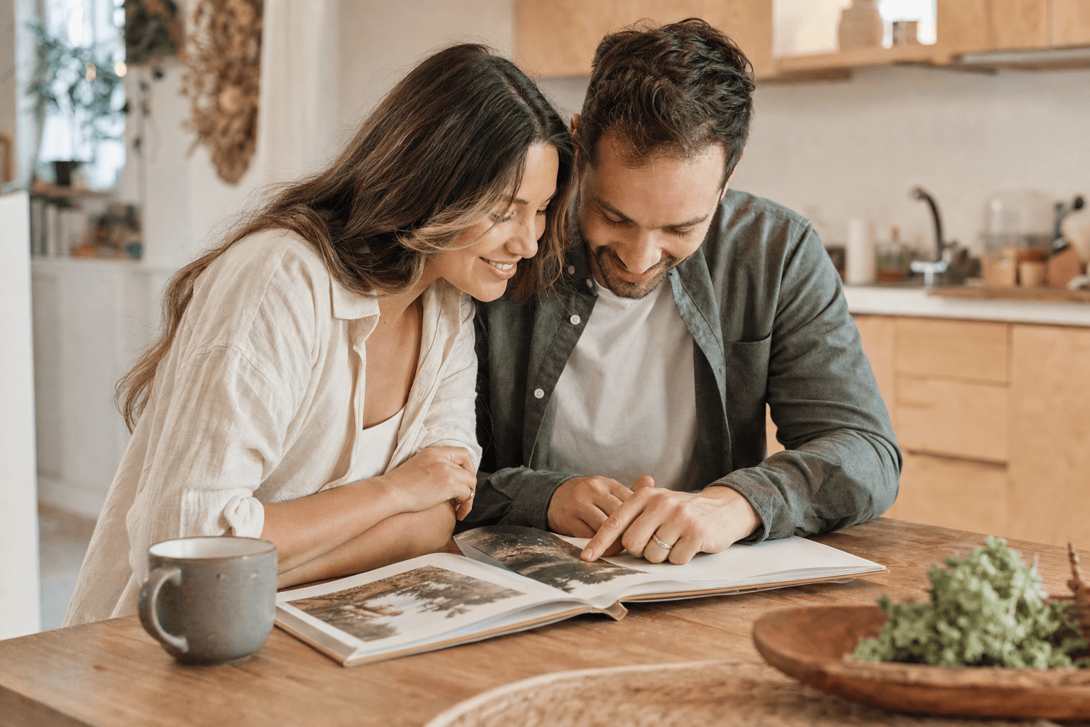 Couple sharing this or that questions for couples at home using a private journal